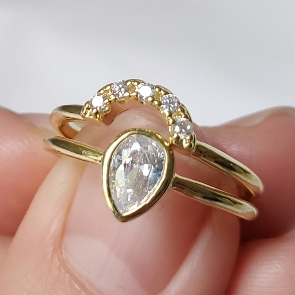 2 Piece Ring Set Wedding Band Cz Copper